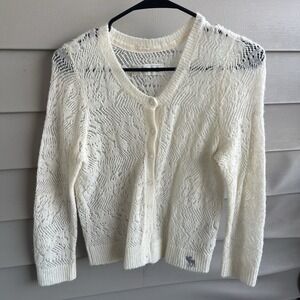 Abercrombie & Fitch Cream Lacy Wool Cardigan Sweater S Button Up Lightweight Y2K